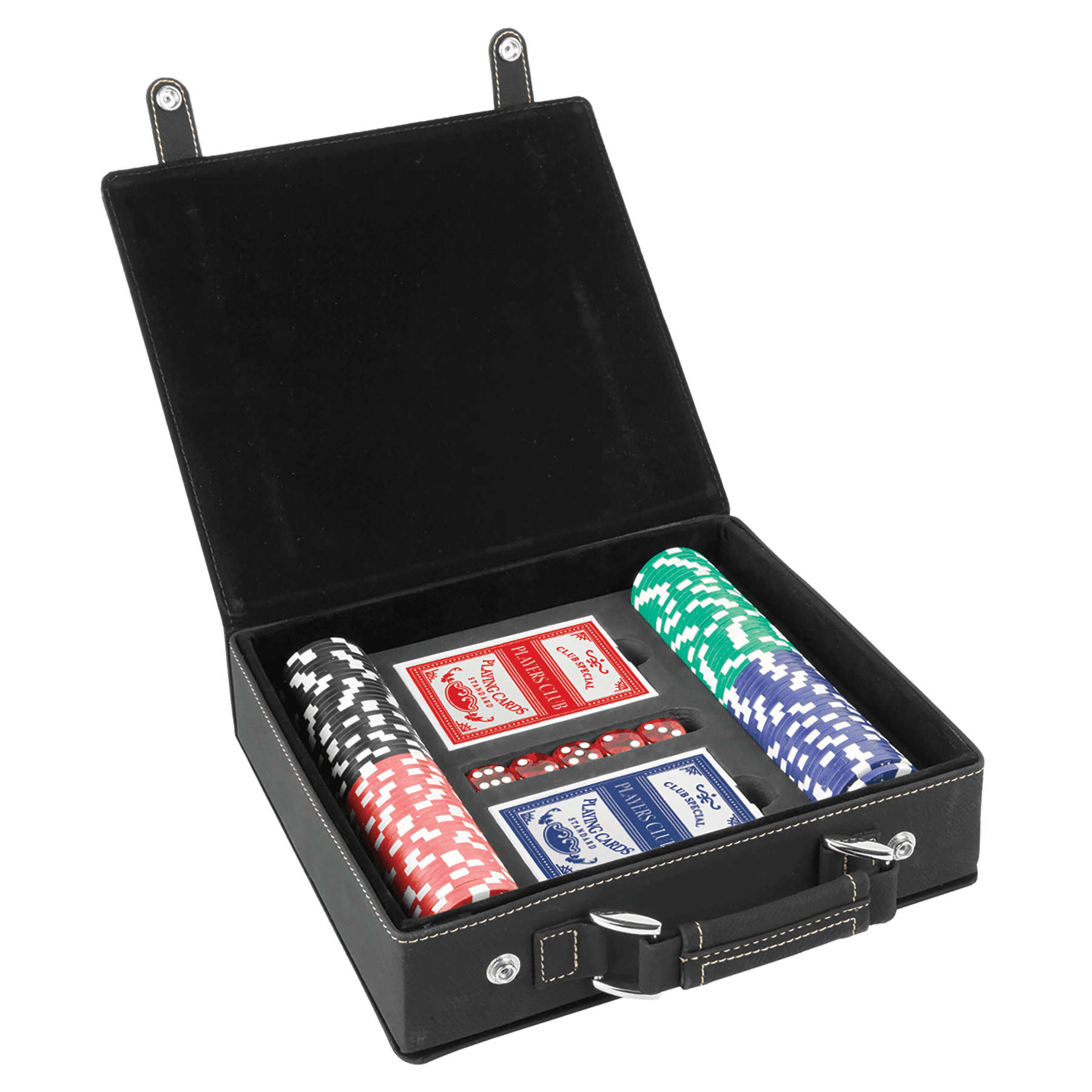 Laserovateľné koženkové súpravy na poker, karty a kocky