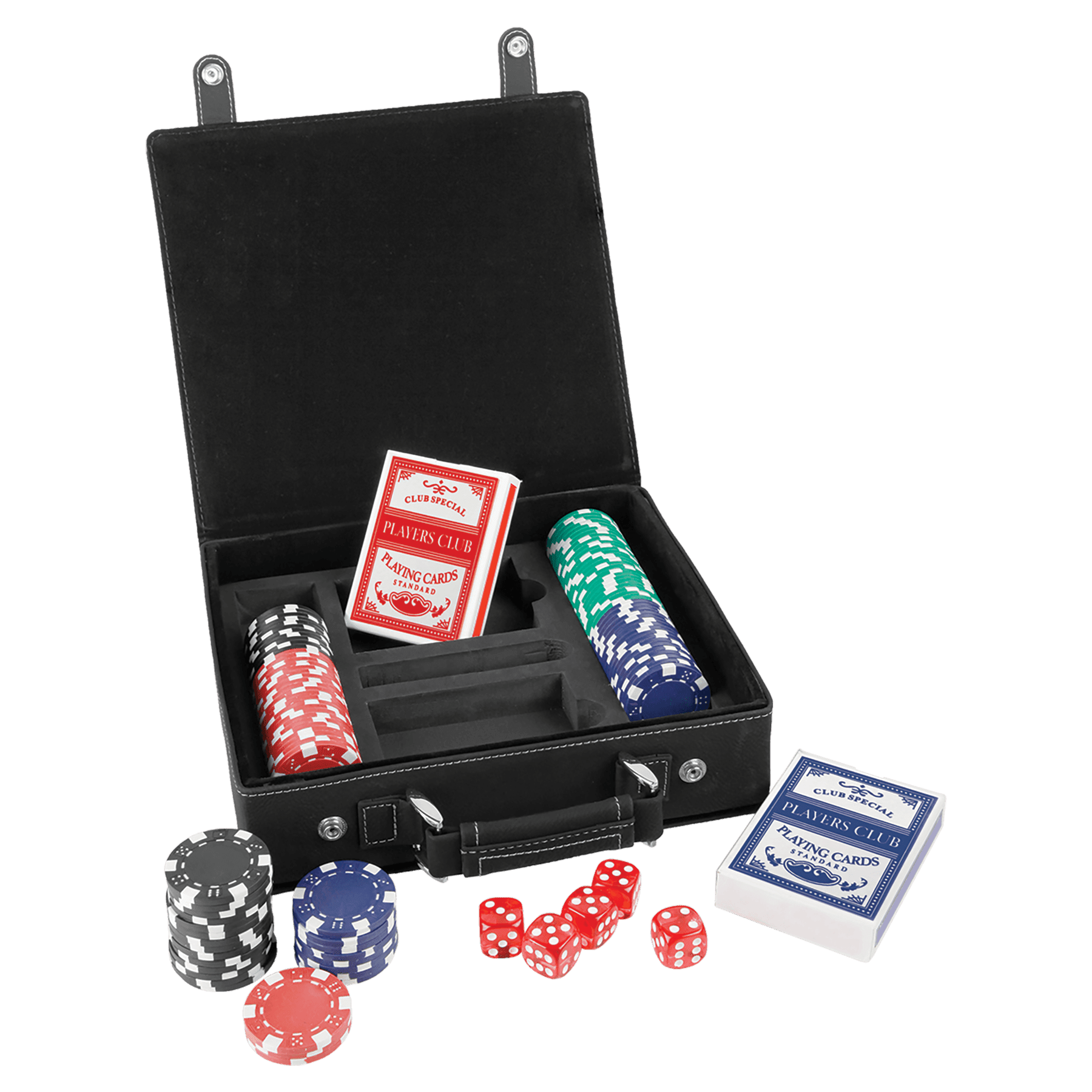 Laserovateľné koženkové súpravy na poker, karty a kocky