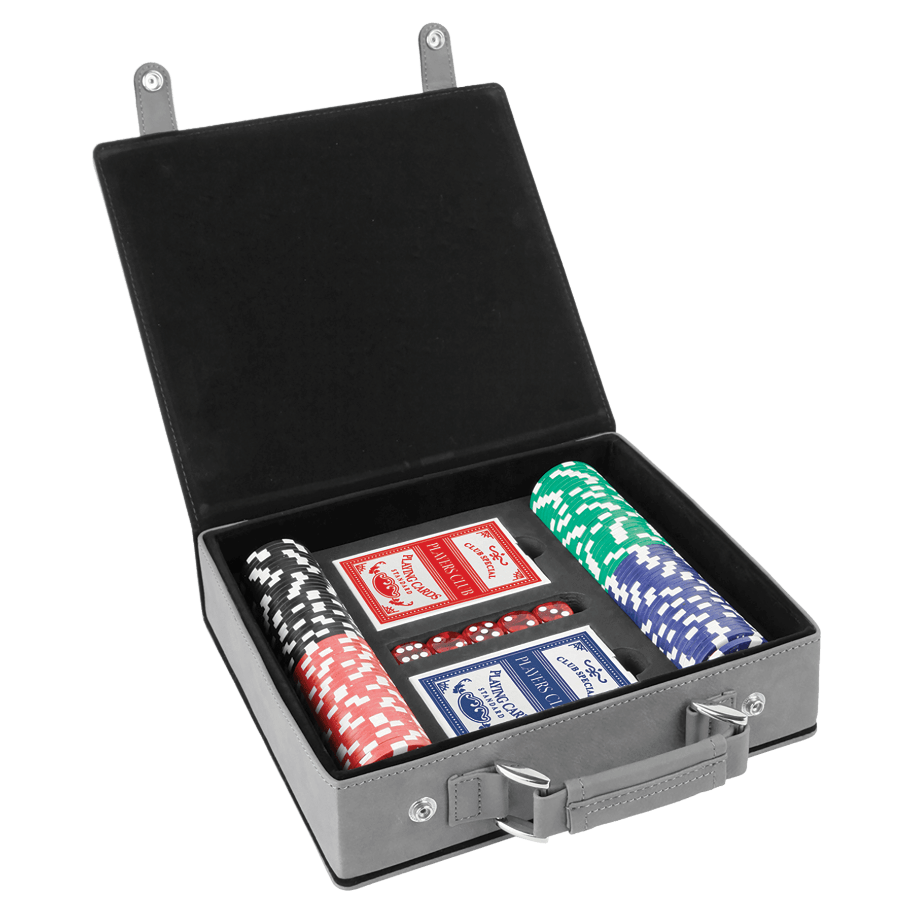 Laserovateľné koženkové súpravy na poker, karty a kocky