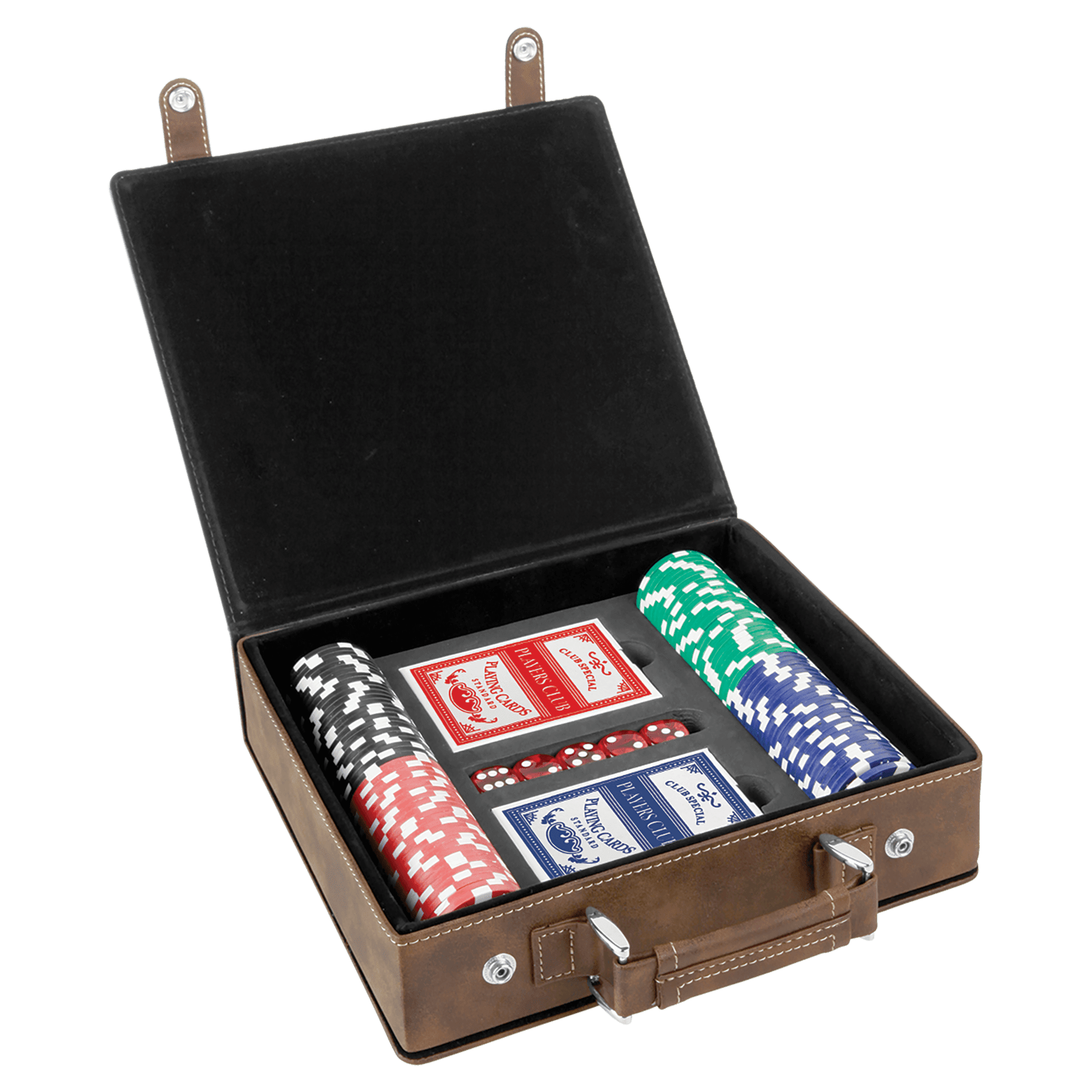 Laserovateľné koženkové súpravy na poker, karty a kocky