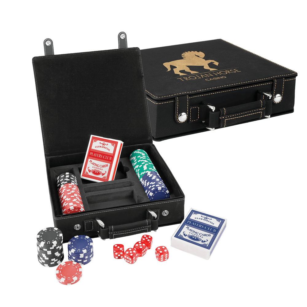 Laserovateľné koženkové súpravy na poker, karty a kocky