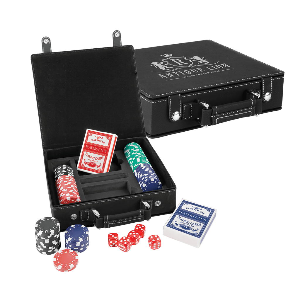 Laserovateľné koženkové súpravy na poker, karty a kocky