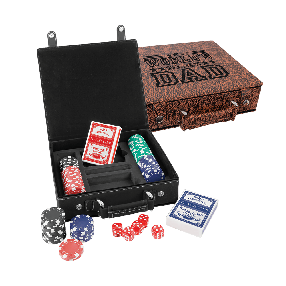Laserovateľné koženkové súpravy na poker, karty a kocky