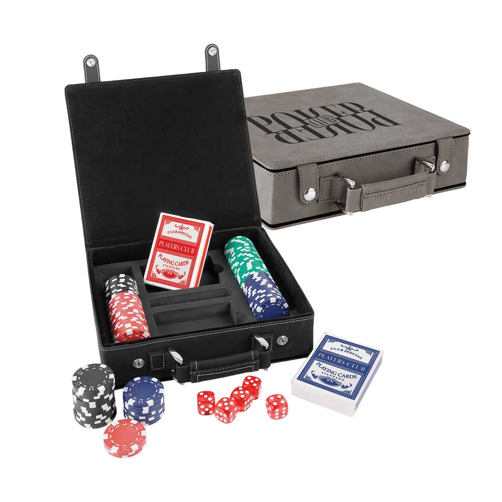 Laserovateľné koženkové súpravy na poker, karty a kocky