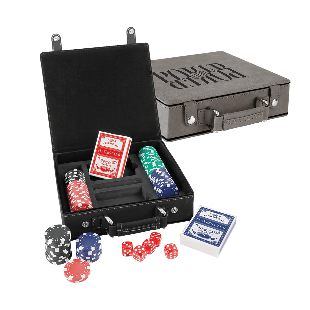 Laserovateľné koženkové súpravy na poker, karty a kocky