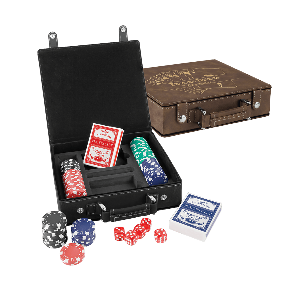 Laserovateľné koženkové súpravy na poker, karty a kocky