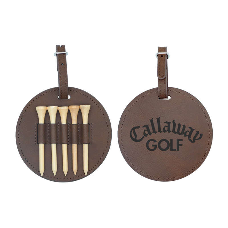Guľatý štítok na golfovú tašku z koženky s 5 drevenými tričkami
