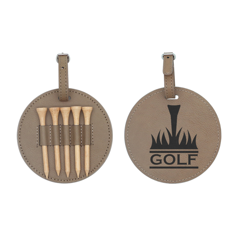 Guľatý štítok na golfovú tašku z koženky s 5 drevenými tričkami